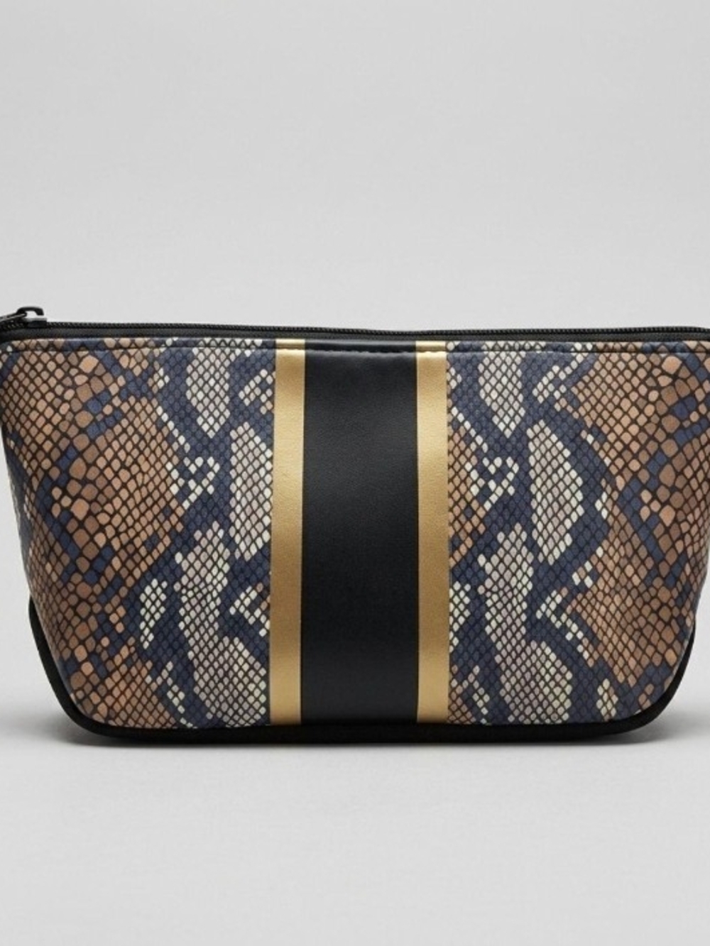 Snake-Print Mini Pouch with Black and Gold Stripe